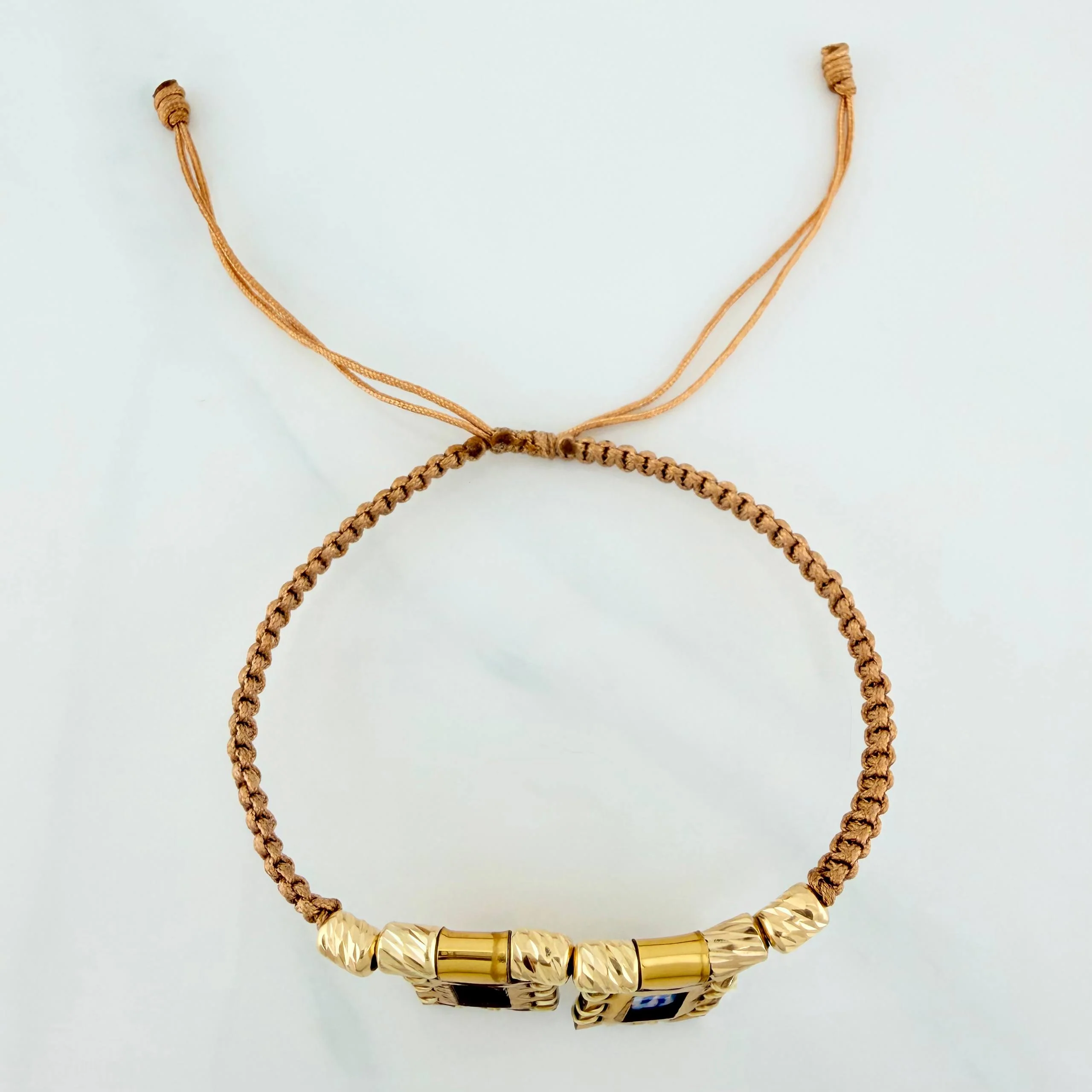 Pulsera Tejida Caqui Escapulario Cilindros Diamandos 6 Und Oro Amarillo 18K - Image 3