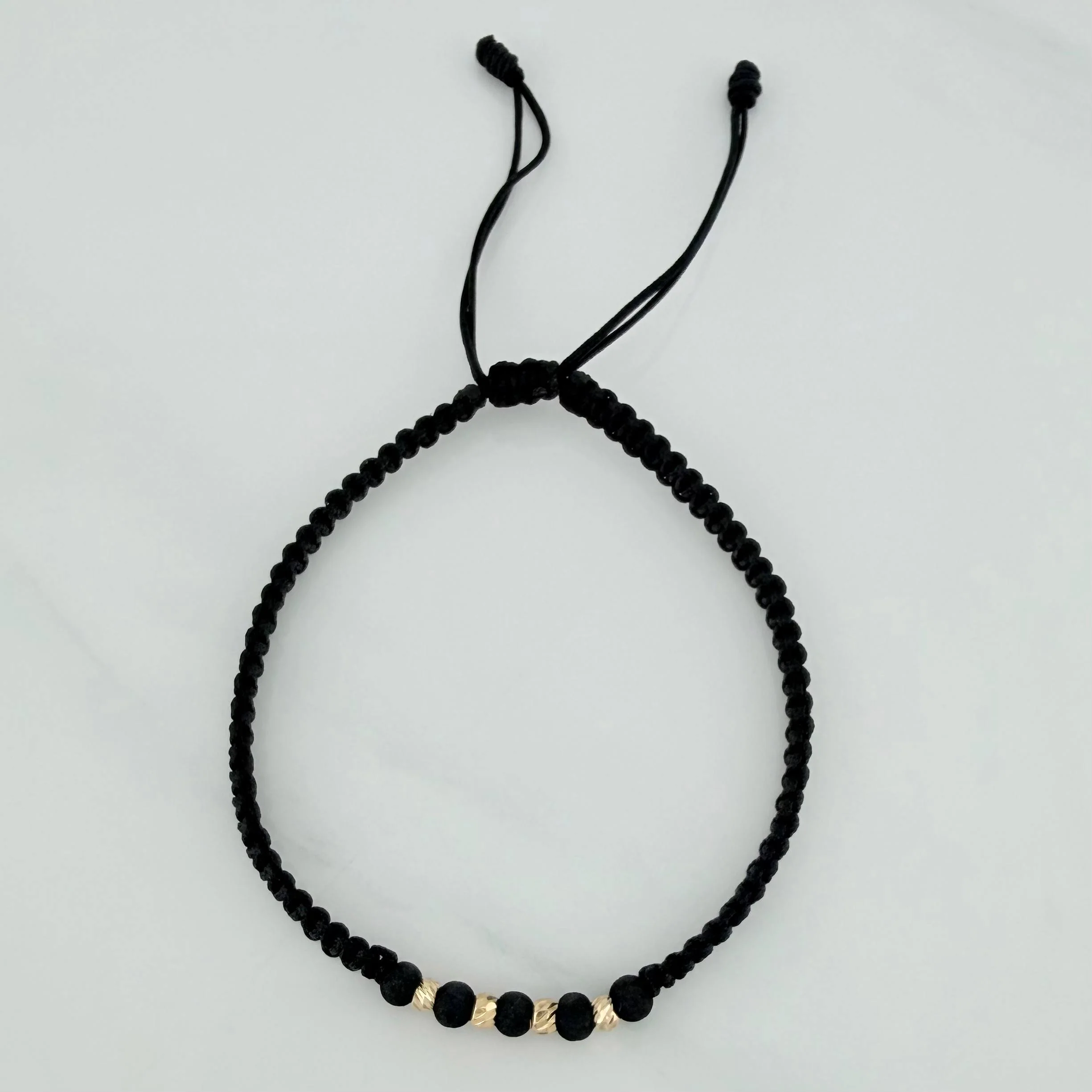 Pulsera Tejida Negra Bolas Diamantadas 3Mm Oro Amarillo 18K - Image 2