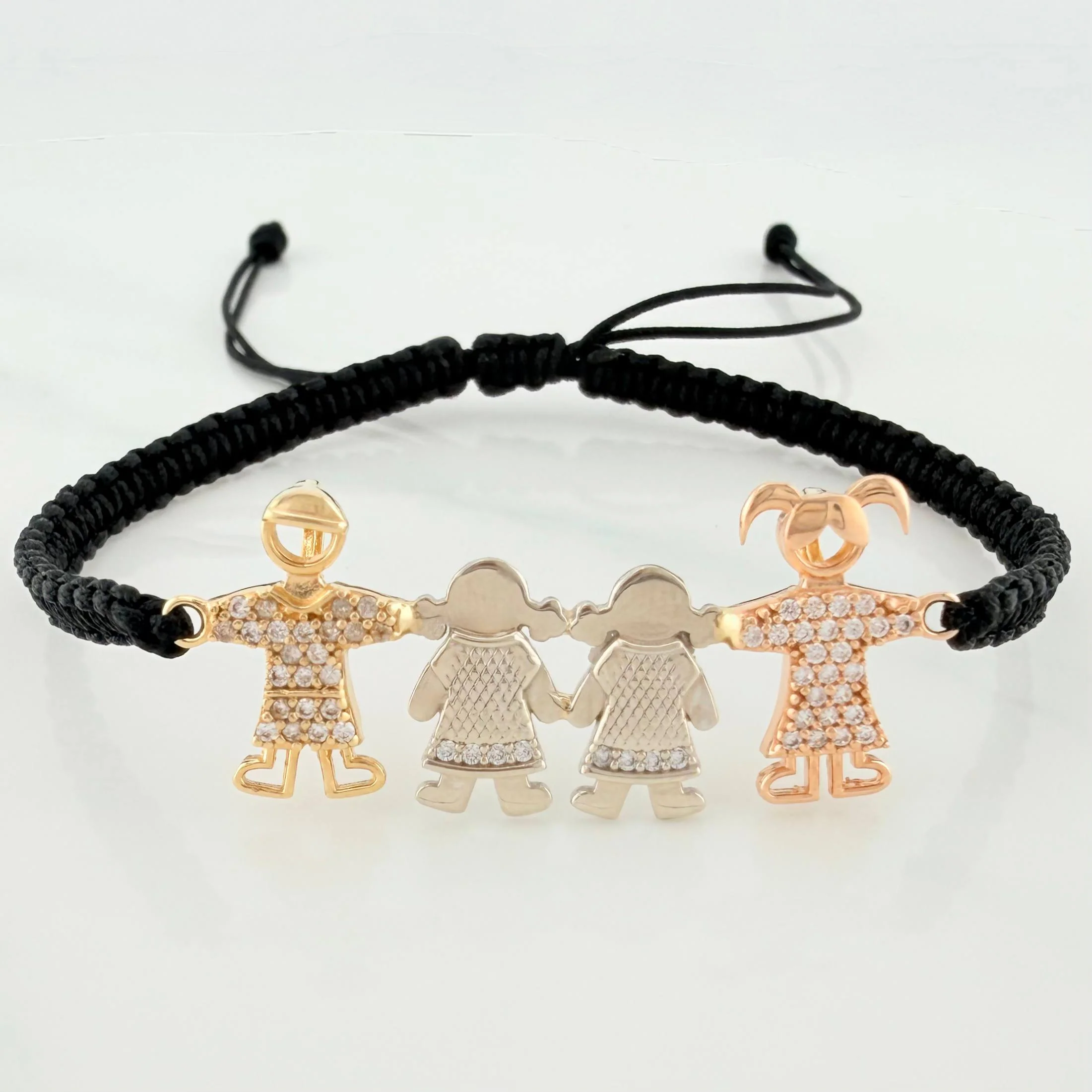 Pulsera Tejida Negra Familia Tres Oros 18K
