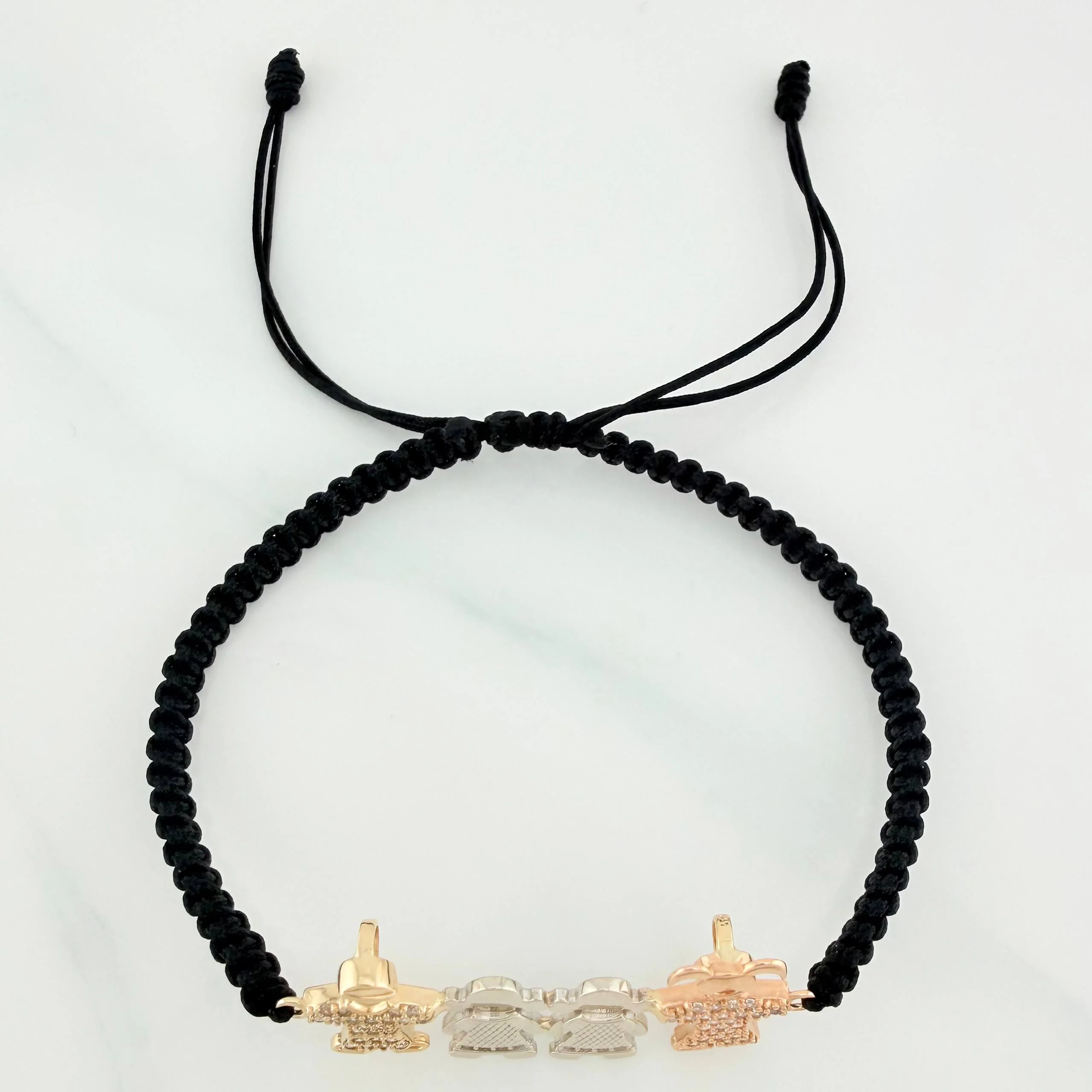 Pulsera Tejida Negra Familia Tres Oros 18K - Image 2