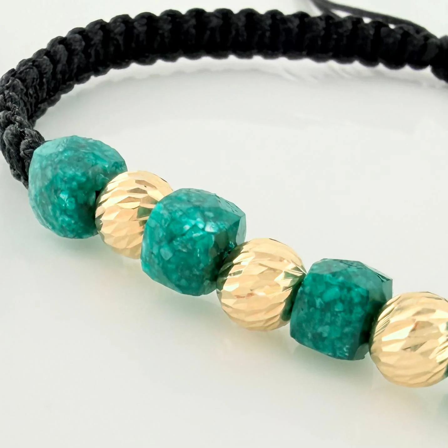 Pulsera Tejida Negra Morralla 6Mm 4Und Oro Amarillo 18K - Image 2