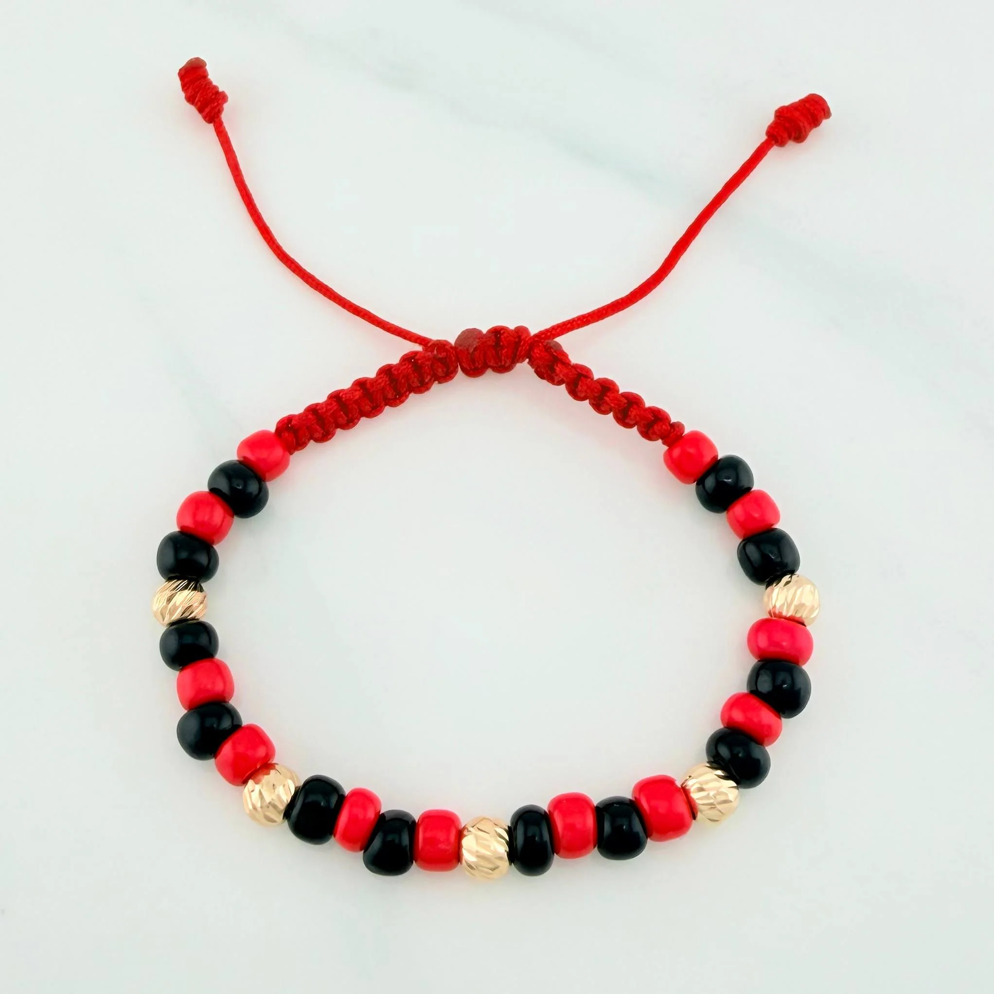 Pulsera Tejida Roja Mostacillas Oro Amarillo 18K - Image 2