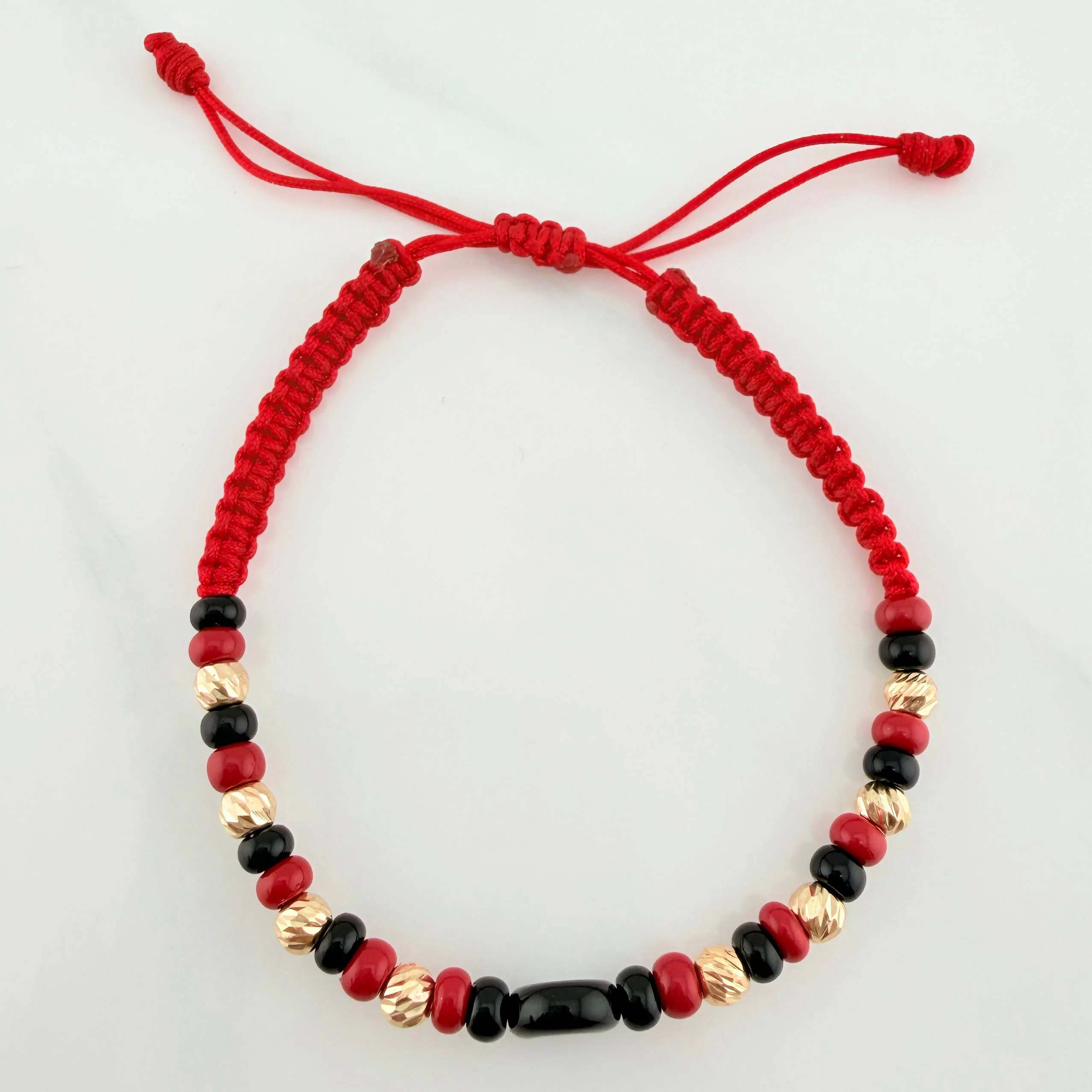 Pulsera Tejida Roja Ojo Turco Oro Amarillo 18K - Image 3