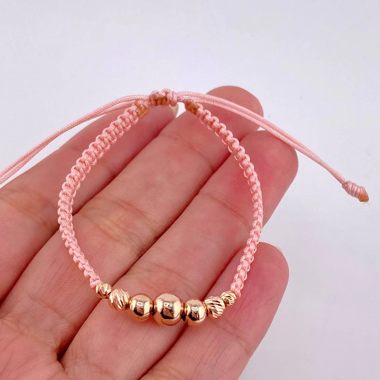 Pulsera Tejida Rosada Lisas 3 Und / 5Mm-6Mm / Diamantadas 4 Und / 3Mm-4Mm Oro Rosa 18K (A.C) - Image 3