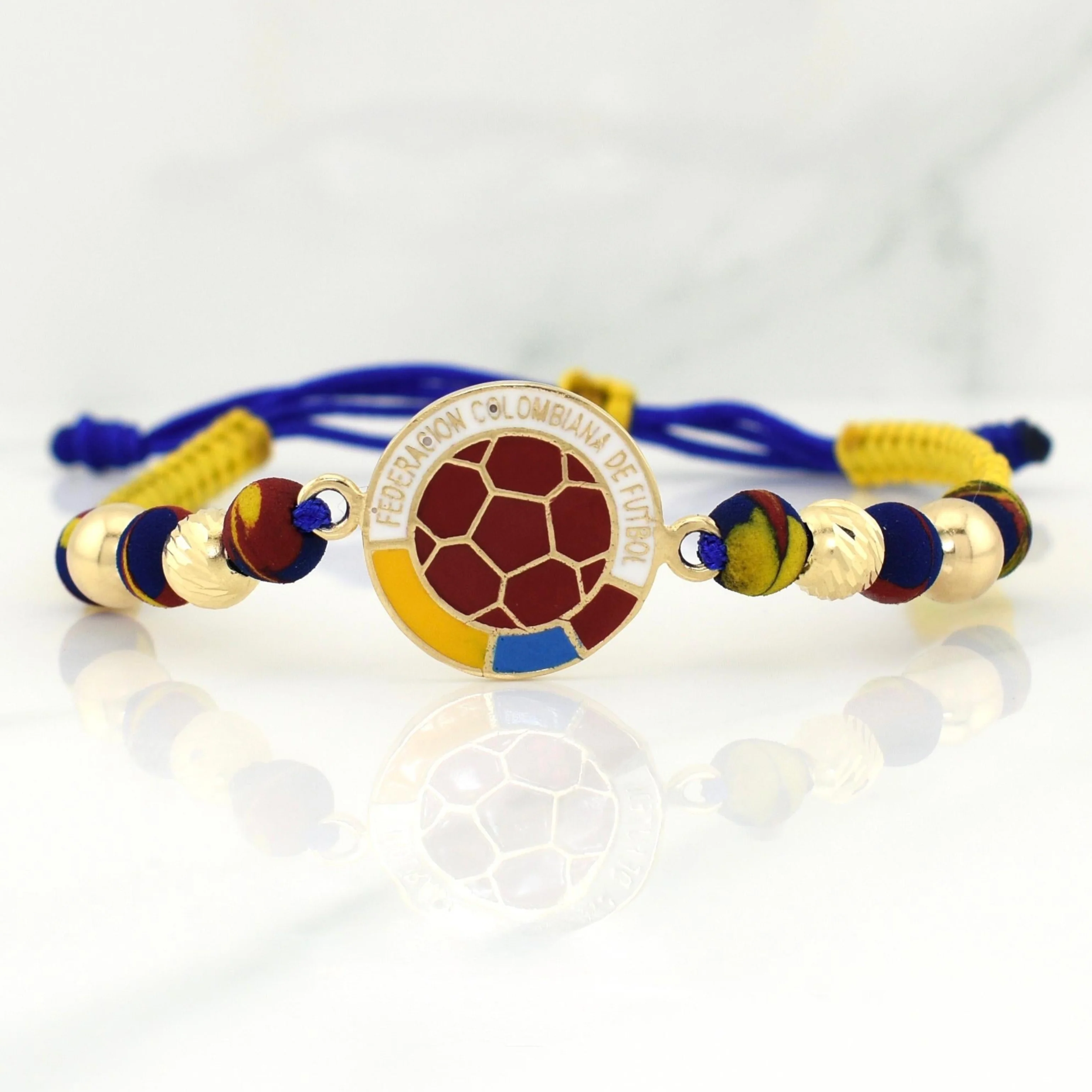 Pulsera Tejida Tricolor Escudo Seleccion Oro Amarillo 18K