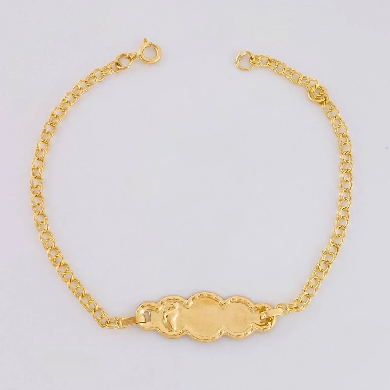 Pulso Bebé Aro Seguido Placa Nube Pie Bordeada 1.3 g / 2.3 mm Oro Amarillo 18K