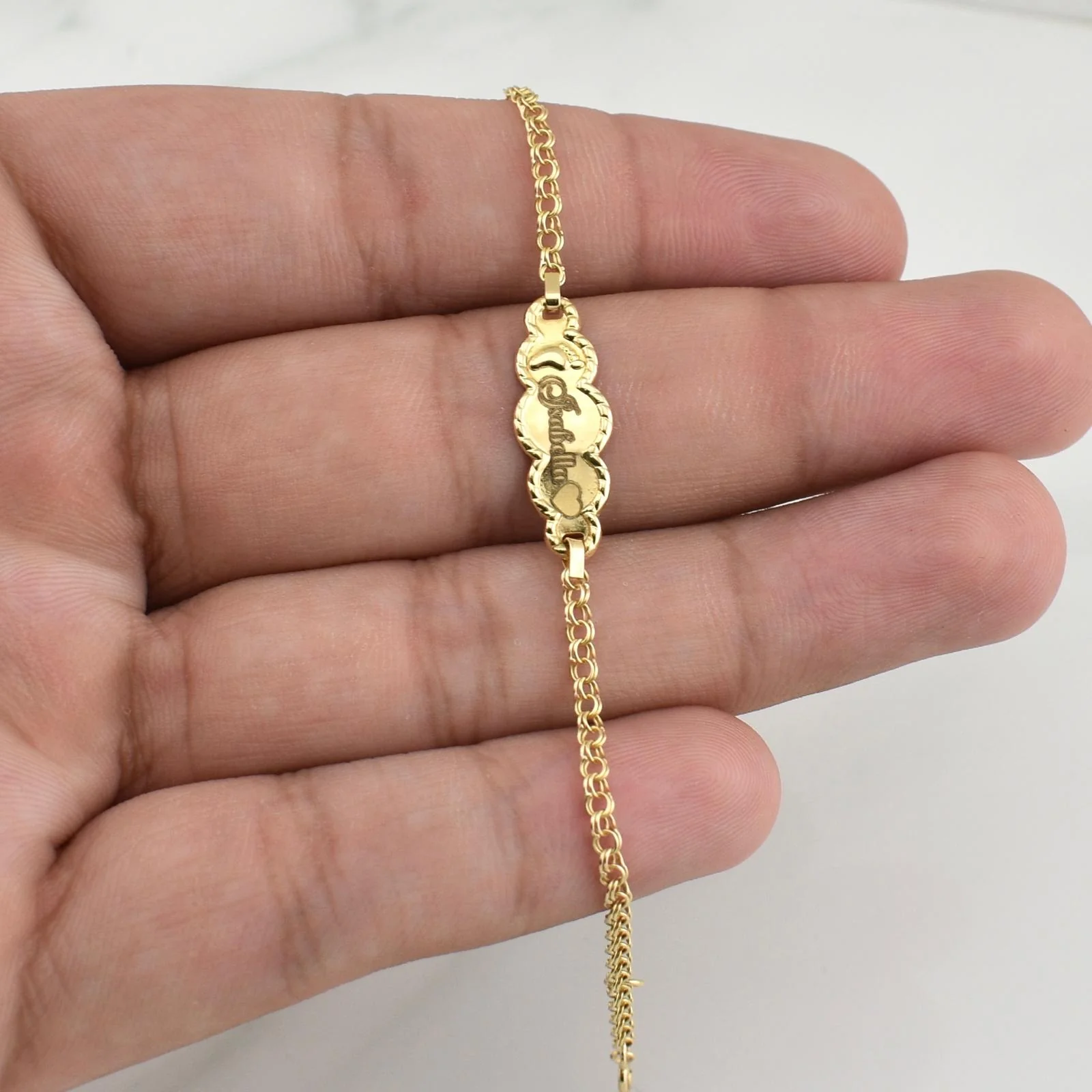 Pulso Bebé Roll On Placa Nube Pie 1.35gr / 5 3/4 in / 2.2mm Oro Amarillo 18K ! - Image 3