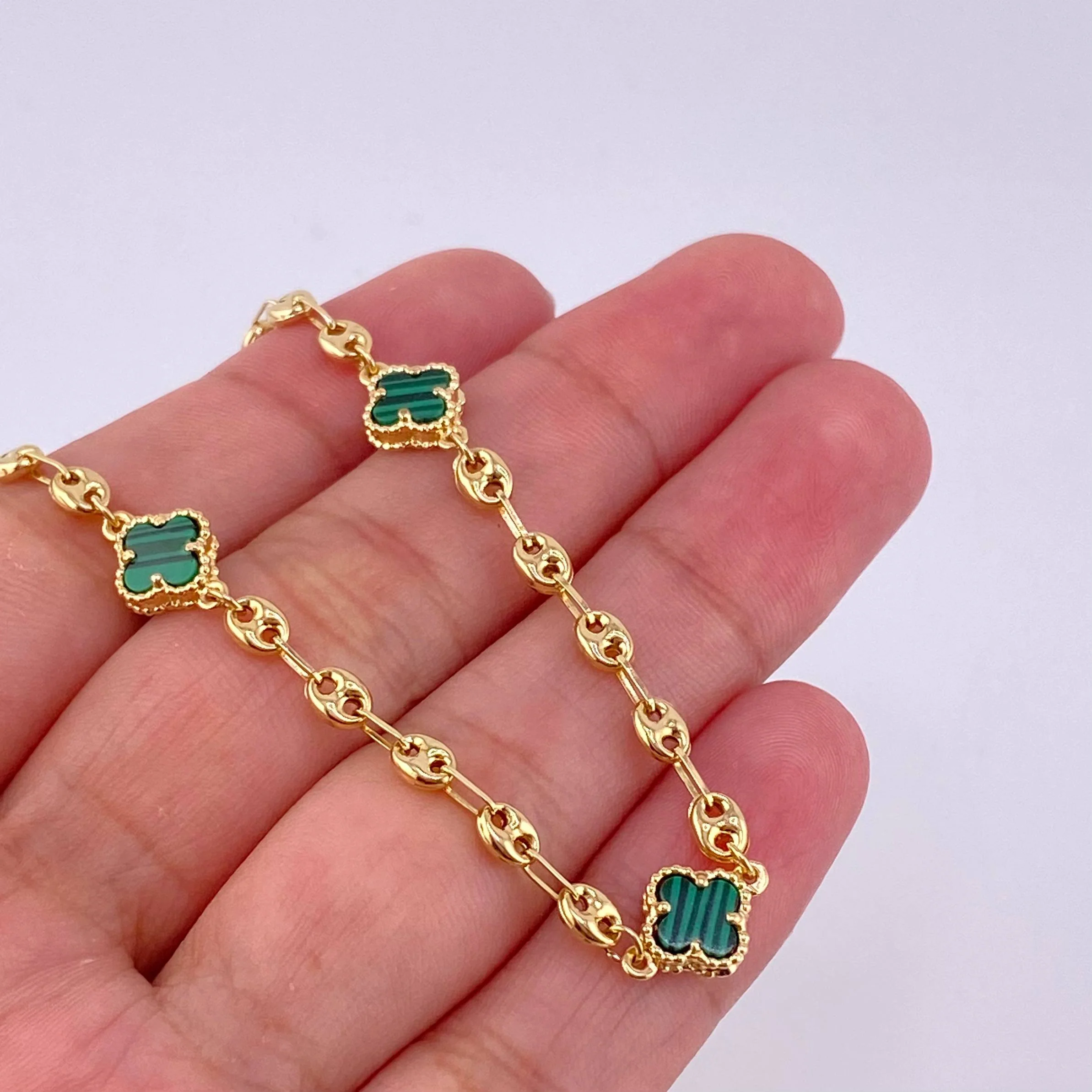 Pulso GC Trebol Malaquita 3.45g / 7 in / 3.65mm Oro Amarillo 18K - Image 3