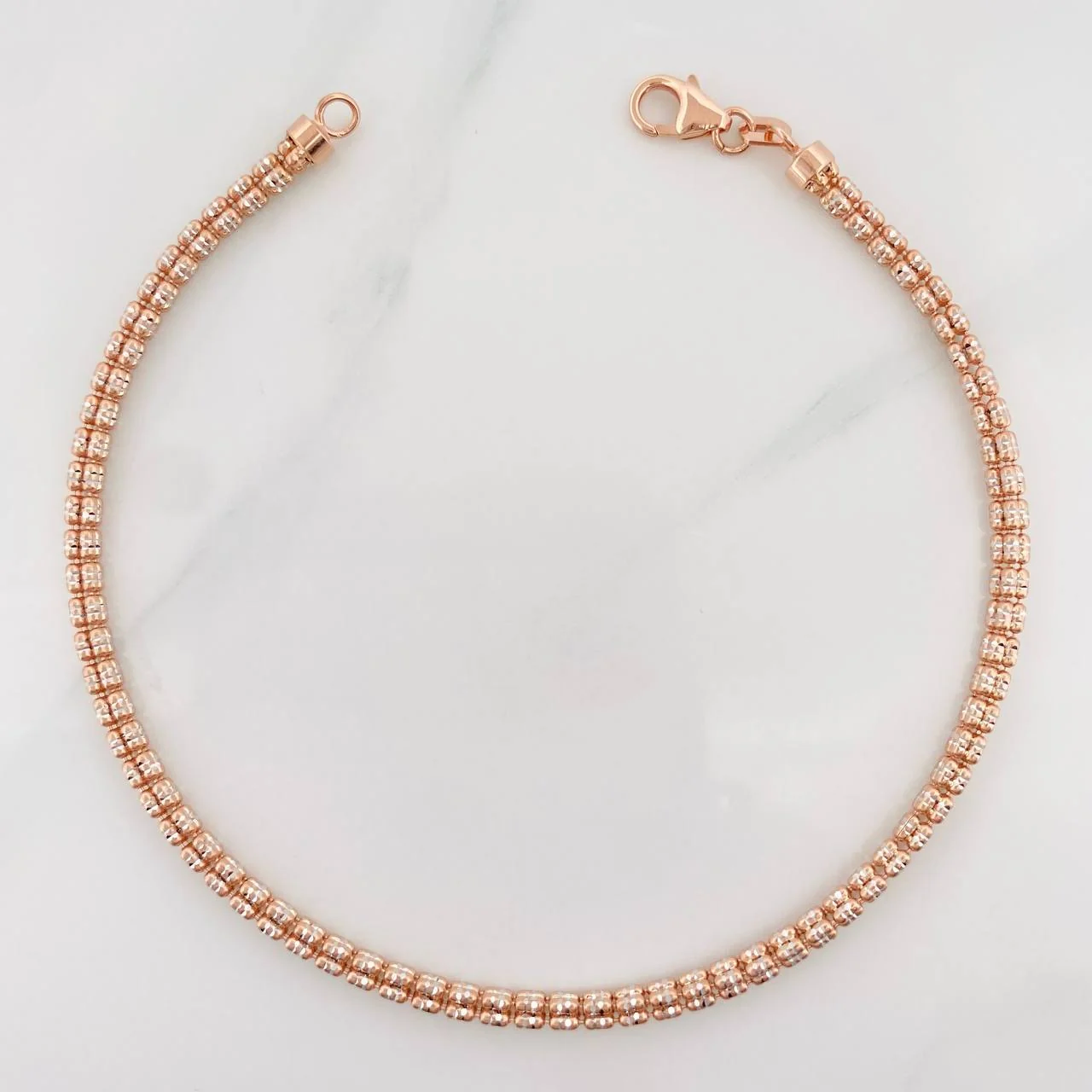 Pulso Ice 4.5g / 7 3/4 in / 2.4mm Dos Oros Blanco Rosa 18K