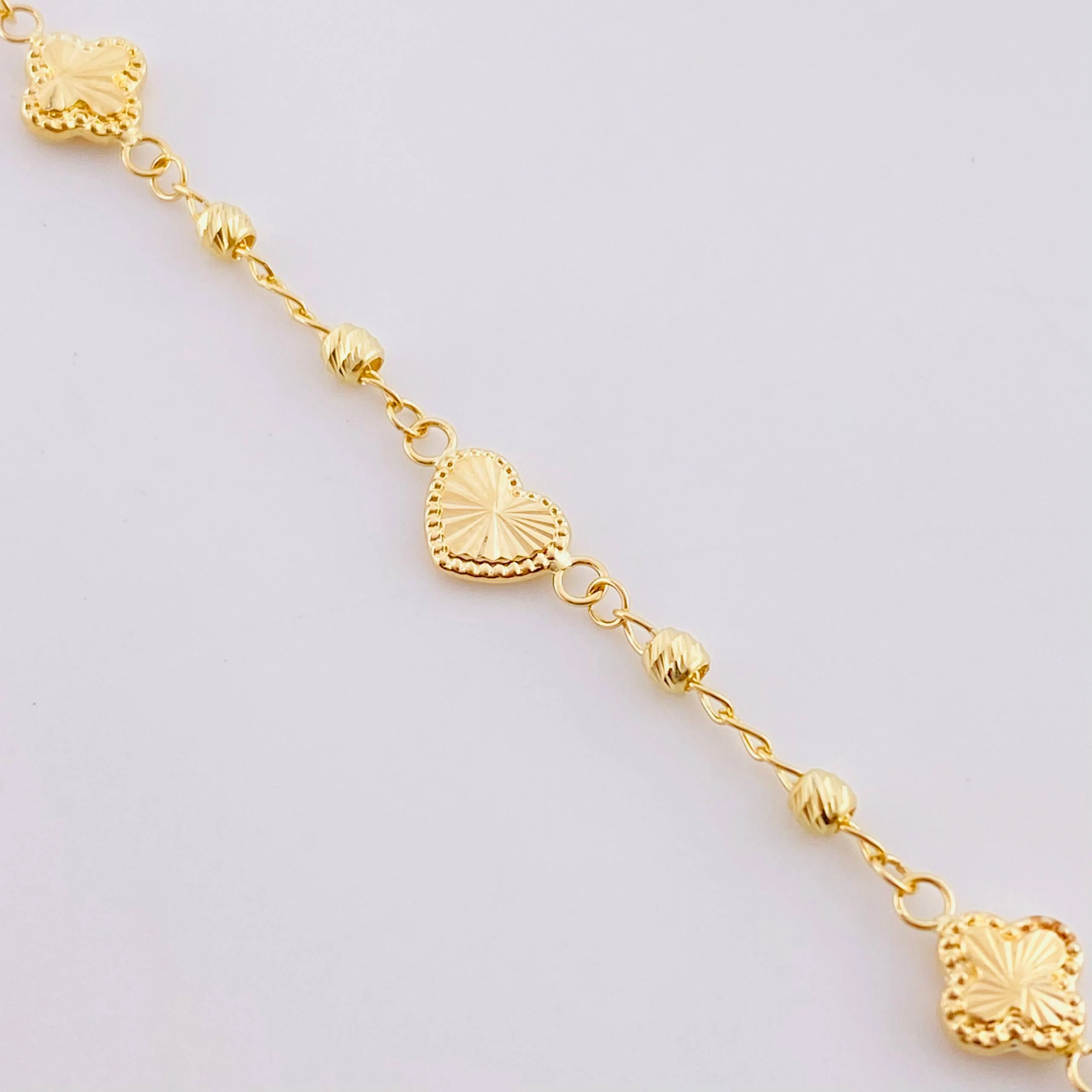 Pulso Militar Trébol Corazón Diamantado 2.6g / 7 1/2 in / 2.7mm Oro Amarillo 18K - Image 2