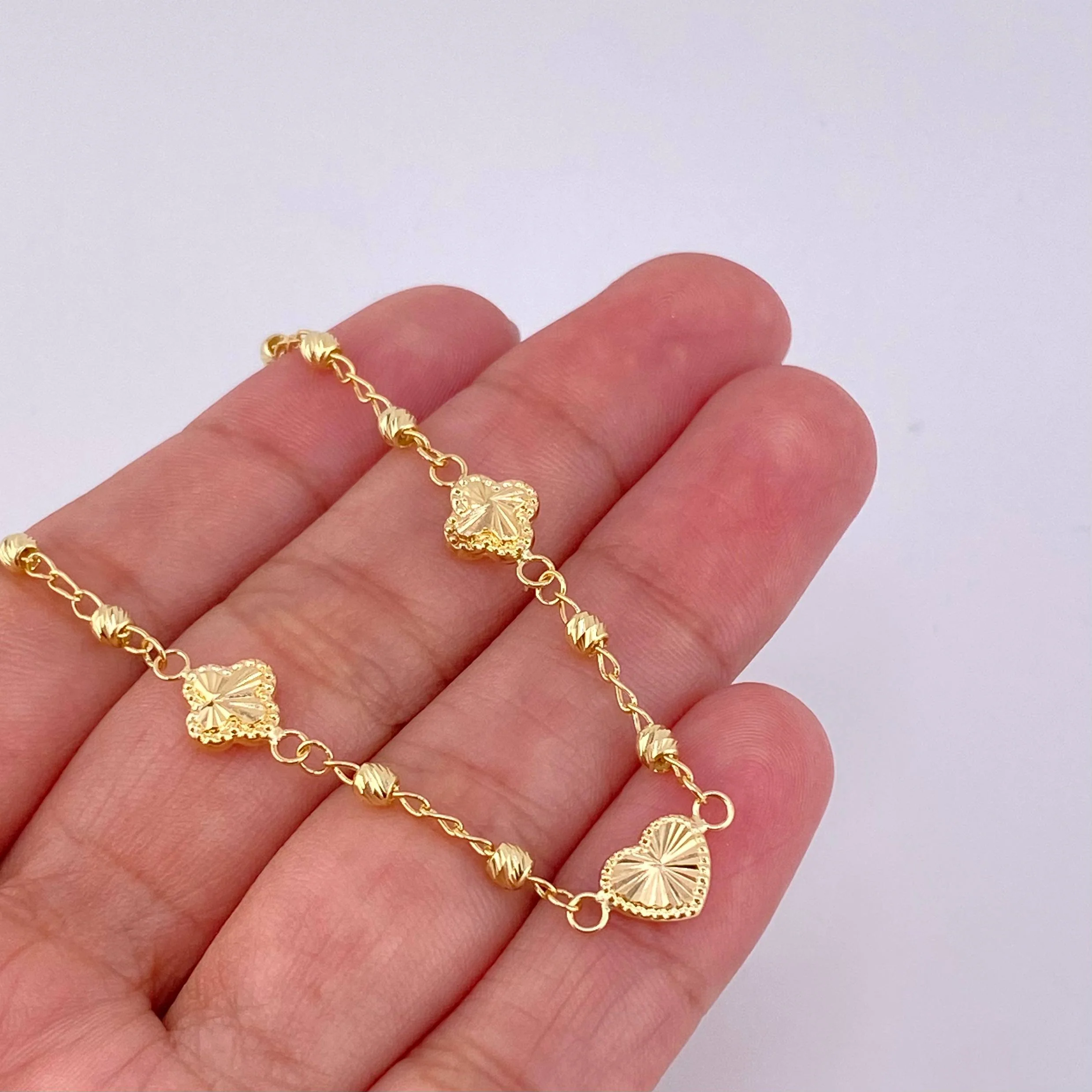 Pulso Militar Trébol Corazón Diamantado 2.6g / 7 1/2 in / 2.7mm Oro Amarillo 18K - Image 3