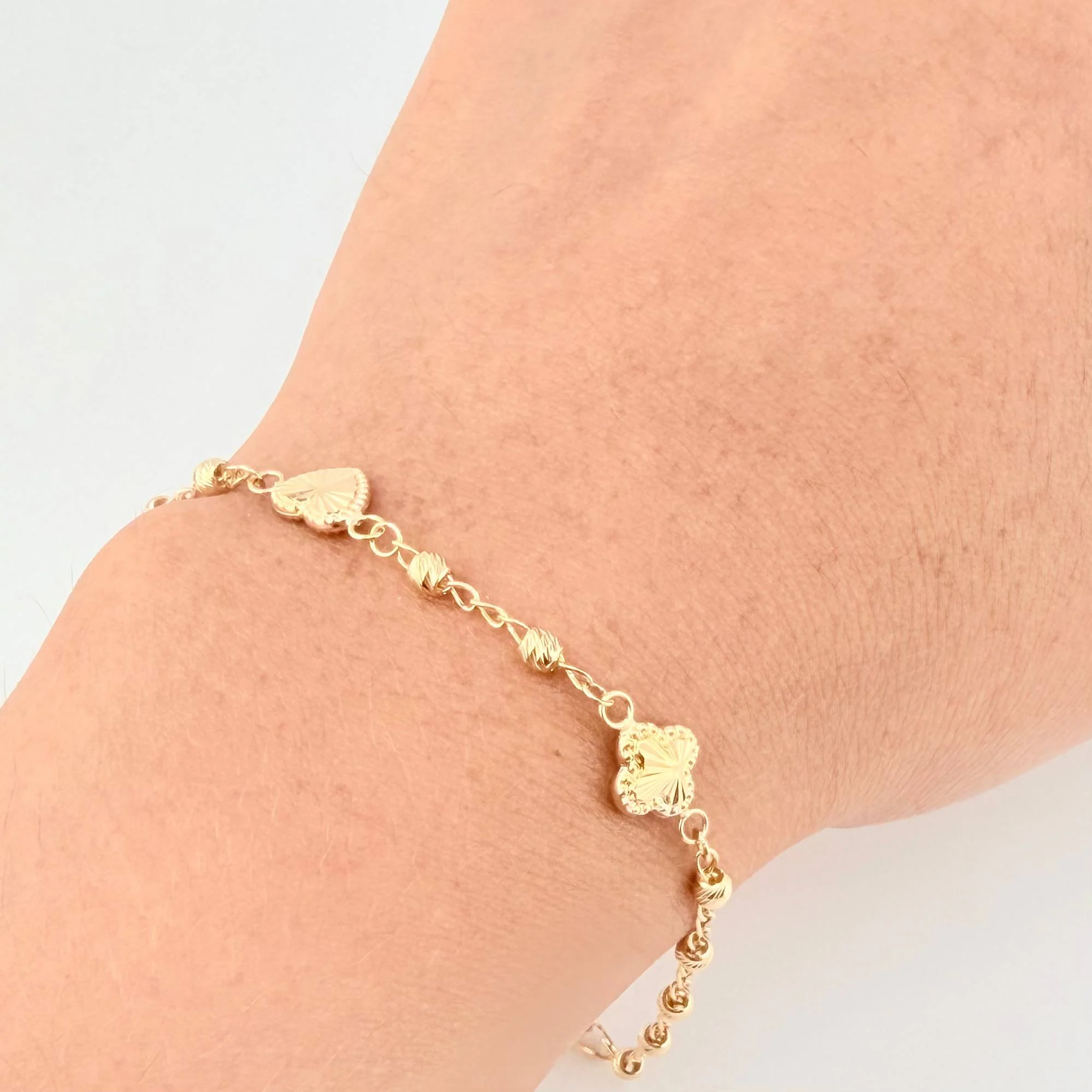 Pulso Militar Trébol Corazón Diamantado 2.6g / 7 1/2 in / 2.7mm Oro Amarillo 18K - Image 4