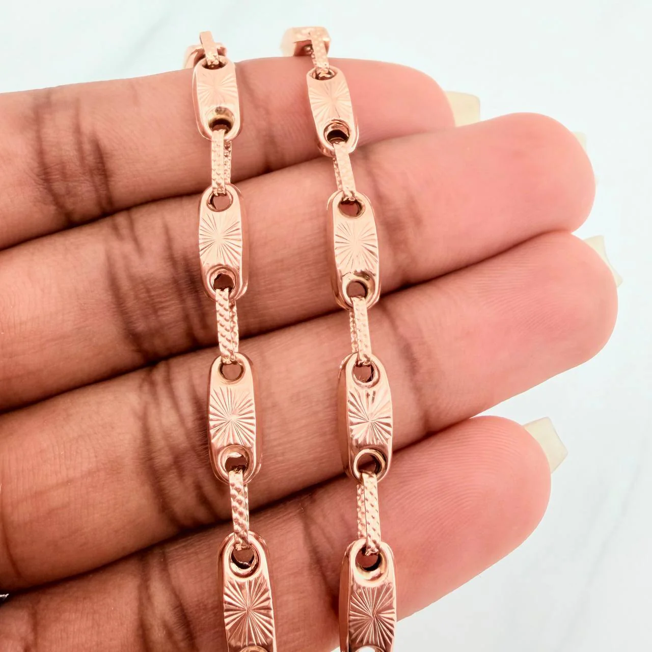 Pulso Rustico Eslabon 5.9gr / 8 in / Oro Rosa 18K % - Image 4