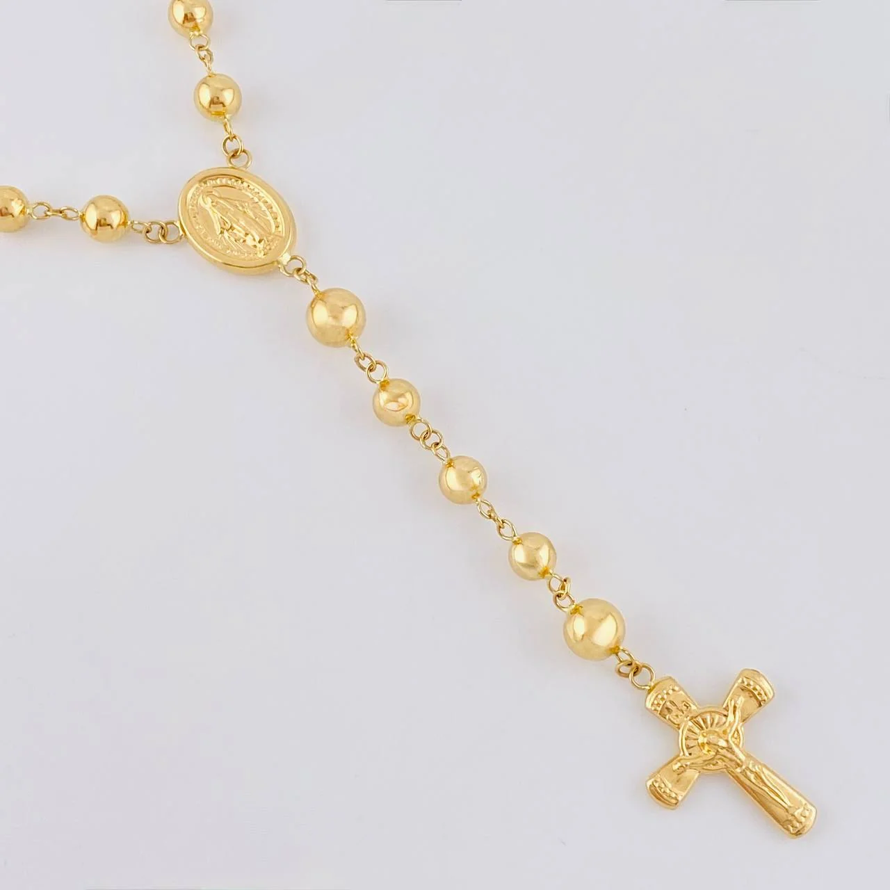 Rosario Rosario Virgen Milagrosa Cruz Cristo Bola Lisa 12.05g / 24 in / 5.6mm Oro Amarillo 18K