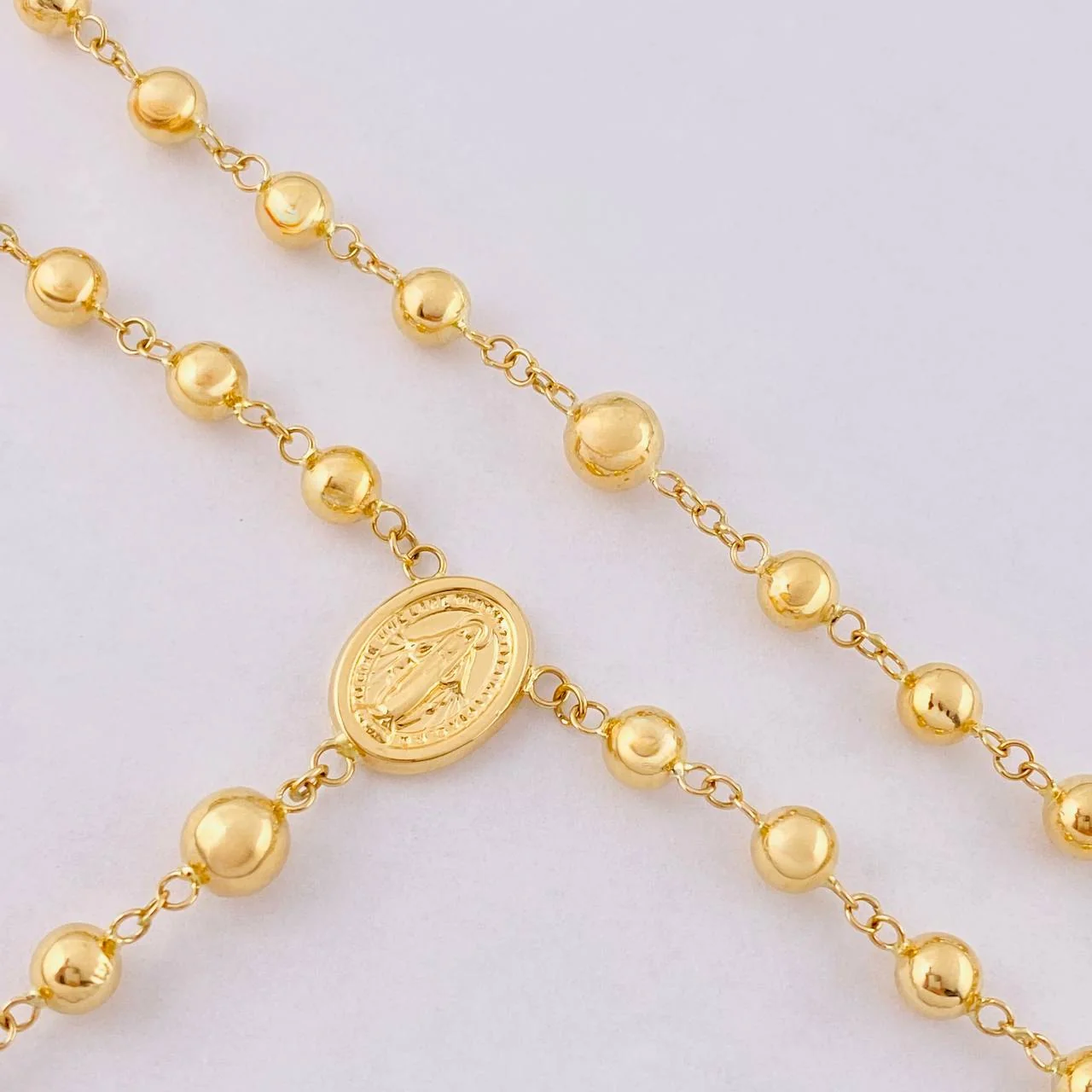 Rosario Rosario Virgen Milagrosa Cruz Cristo Bola Lisa 12.05g / 24 in / 5.6mm Oro Amarillo 18K - Image 2