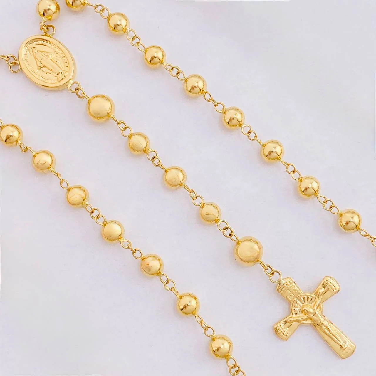 Rosario Rosario Virgen Milagrosa Cruz Cristo Bola Lisa 12.05g / 24 in / 5.6mm Oro Amarillo 18K - Image 3