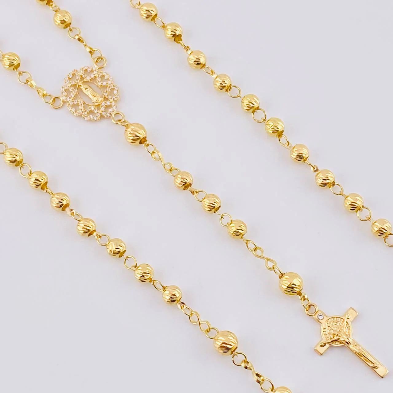 Rosario Virgen Guadalupe Corazones Diamantado 9.7 g / 20 1/2 in / 4 mm - 5 mm Oro Amarillo 18K - Image 3
