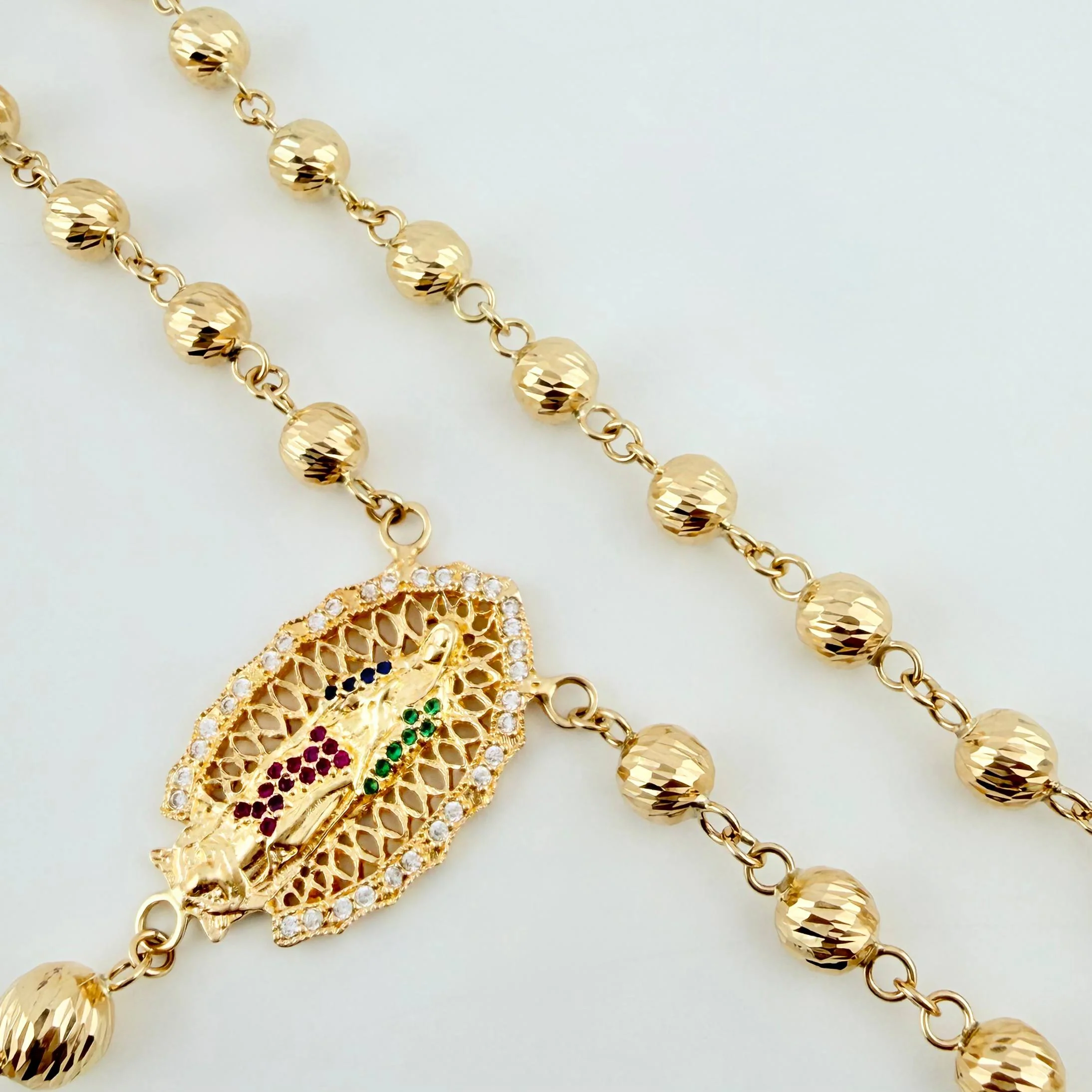 Rosario Virgen Guadalupe Crúz Cristo Romano 31g / 28 in / 6mm-7mm Oro Amarillo 18K - Image 2