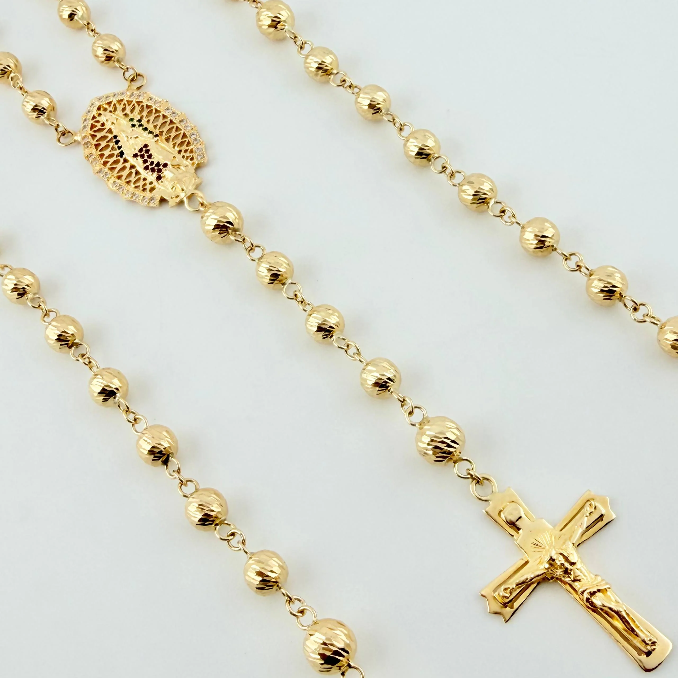 Rosario Virgen Guadalupe Crúz Cristo Romano 31g / 28 in / 6mm-7mm Oro Amarillo 18K - Image 3