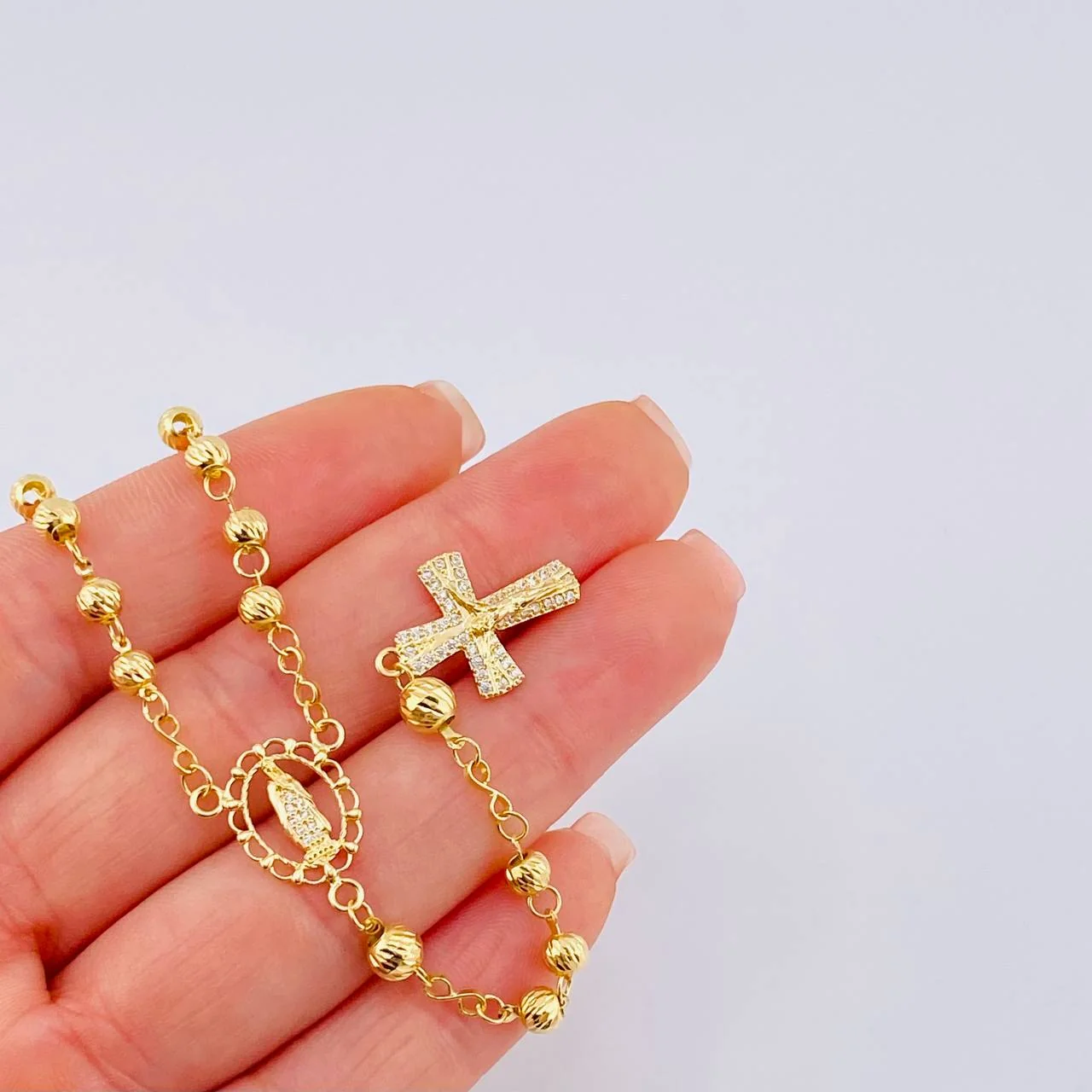 Rosario Virgen Guadalupe Diamantado 9.8 g / 19 3/4 in / 4 mm - 5 mm Oro Amarillo 18K - Image 4