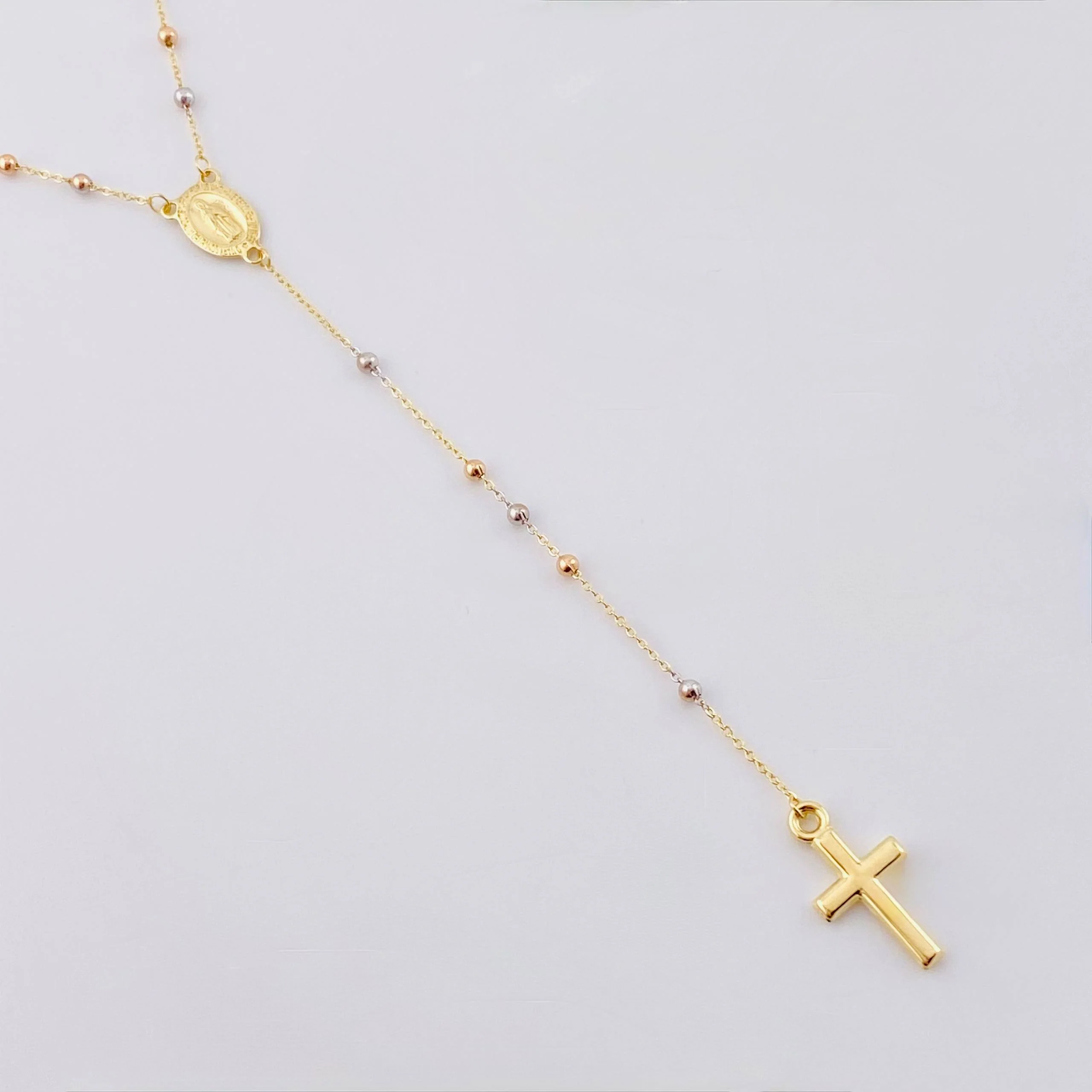 Rosario Virgen Maria Cruz Lisa 2.95gr / 17 3/4 in / 2mm Tres Oros +4 18K *