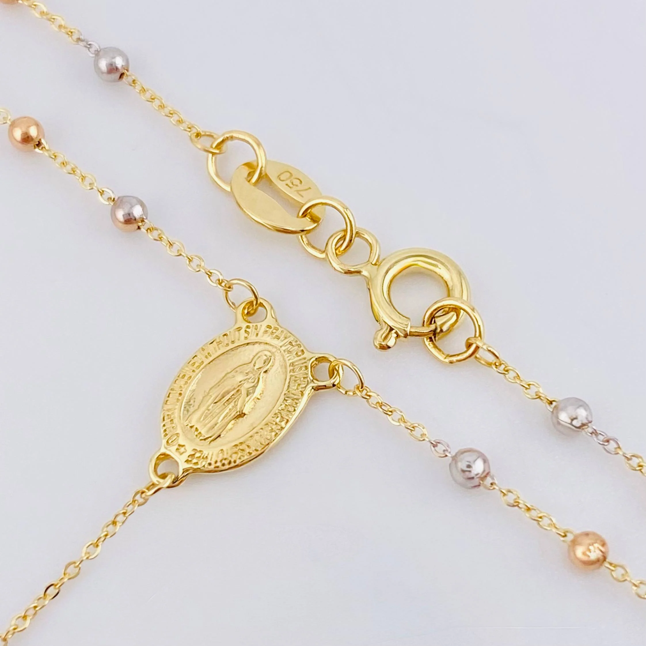Rosario Virgen Maria Cruz Lisa 3.05gr / 17 3/4 in / 2mm Tres Oros +4 18K © - Image 2
