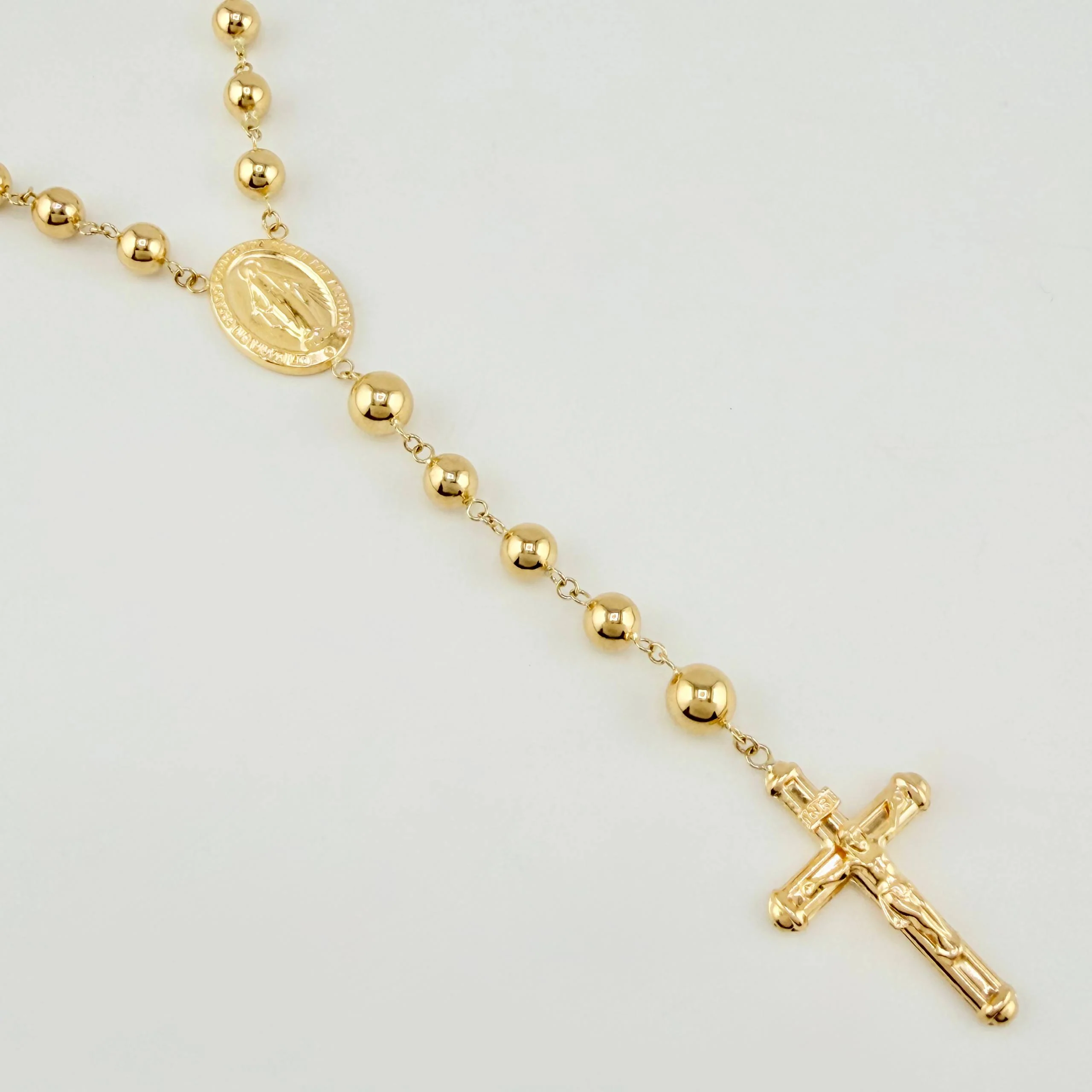 Rosario Virgen Milagrosa Cruz Cristo 17.1gr / 25 1/2 in / 6mm-7mm Oro Amarillo 18K ©