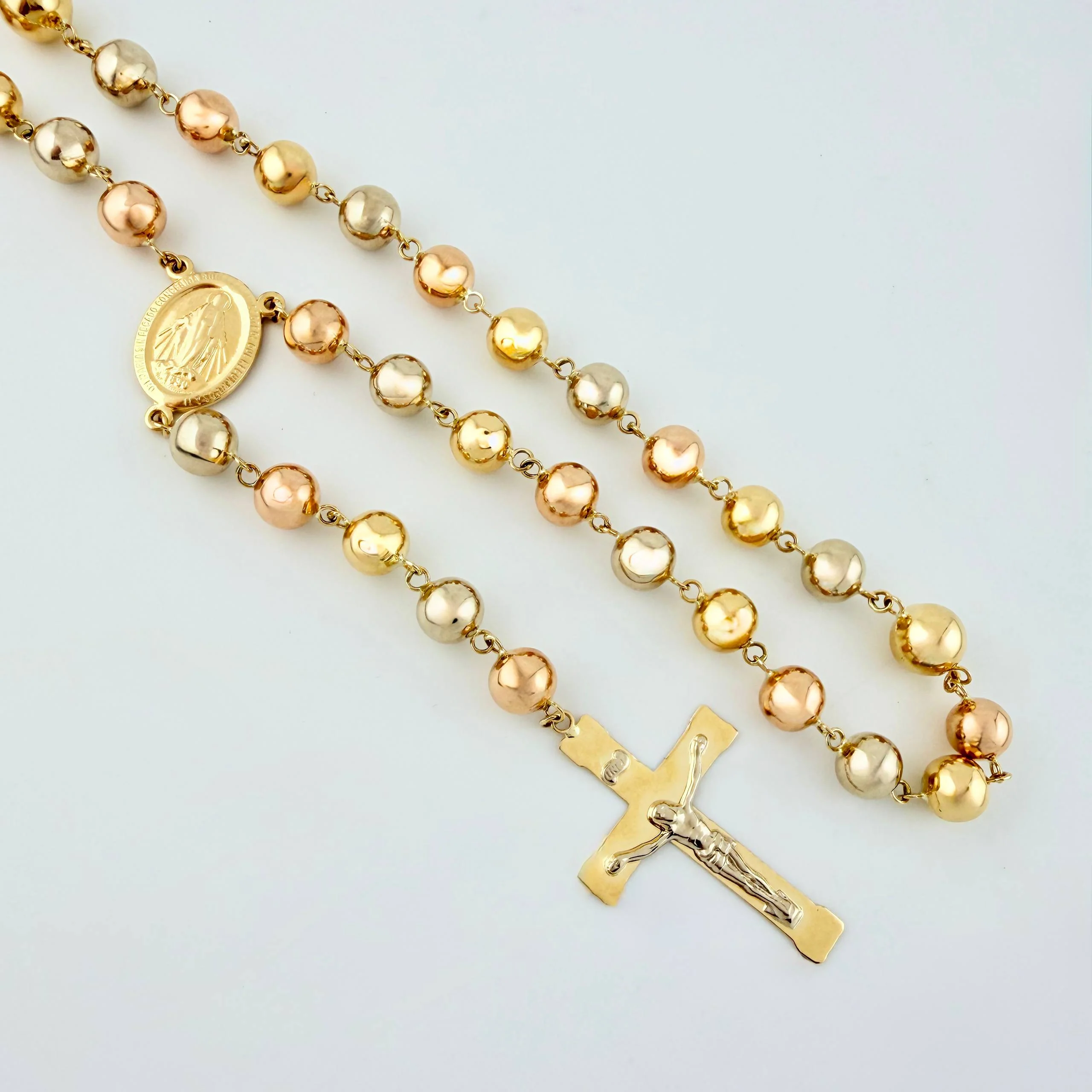 Rosario Virgen Milagrosa Cruz Cristo 30.6g / 24 in / 7mm Tres Oros 18K © - Image 3