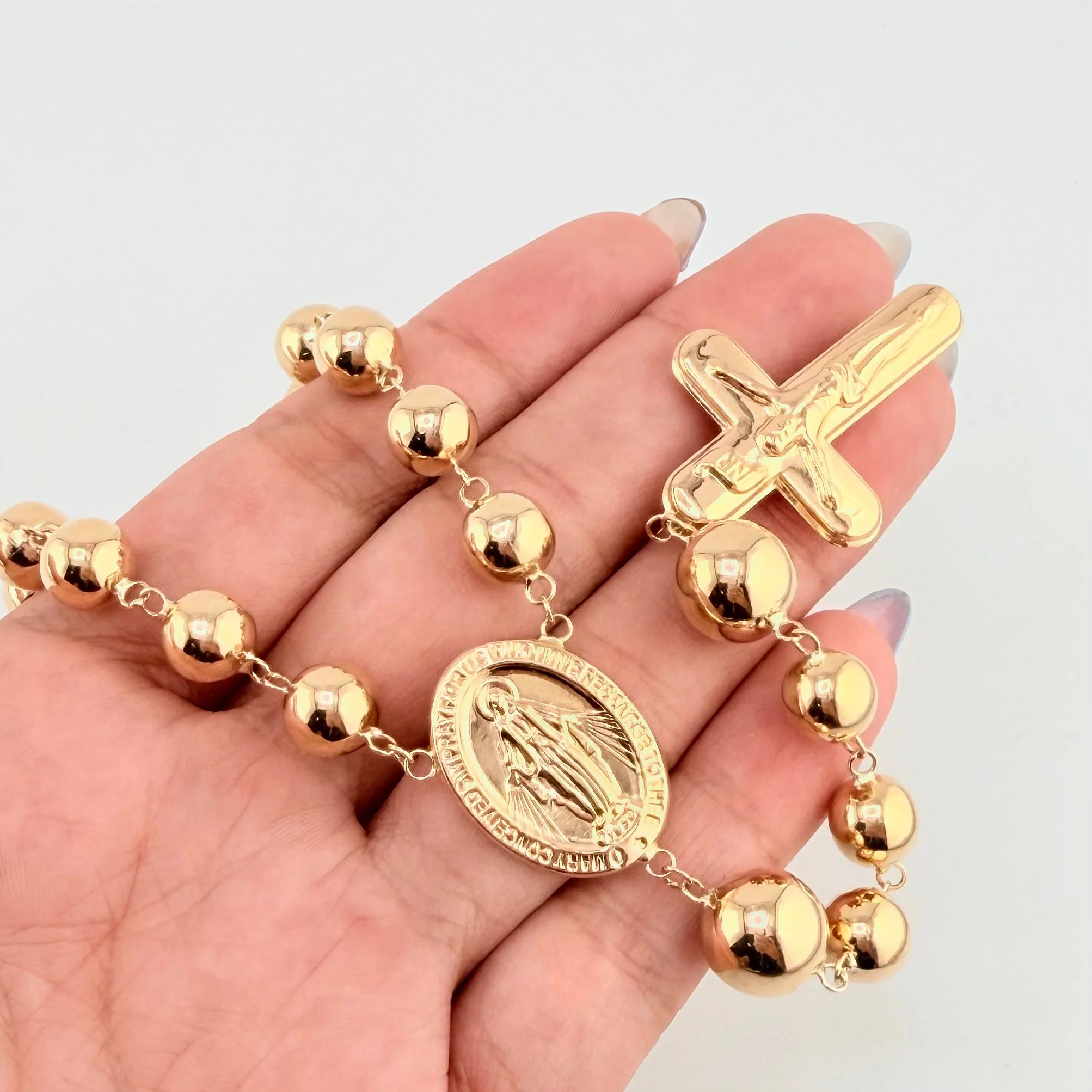 Rosario Virgen Milagrosa Cruz Cristo 30gr / 27 1/2 in / 8mm-10mm Oro Amarillo 18K © - Image 4