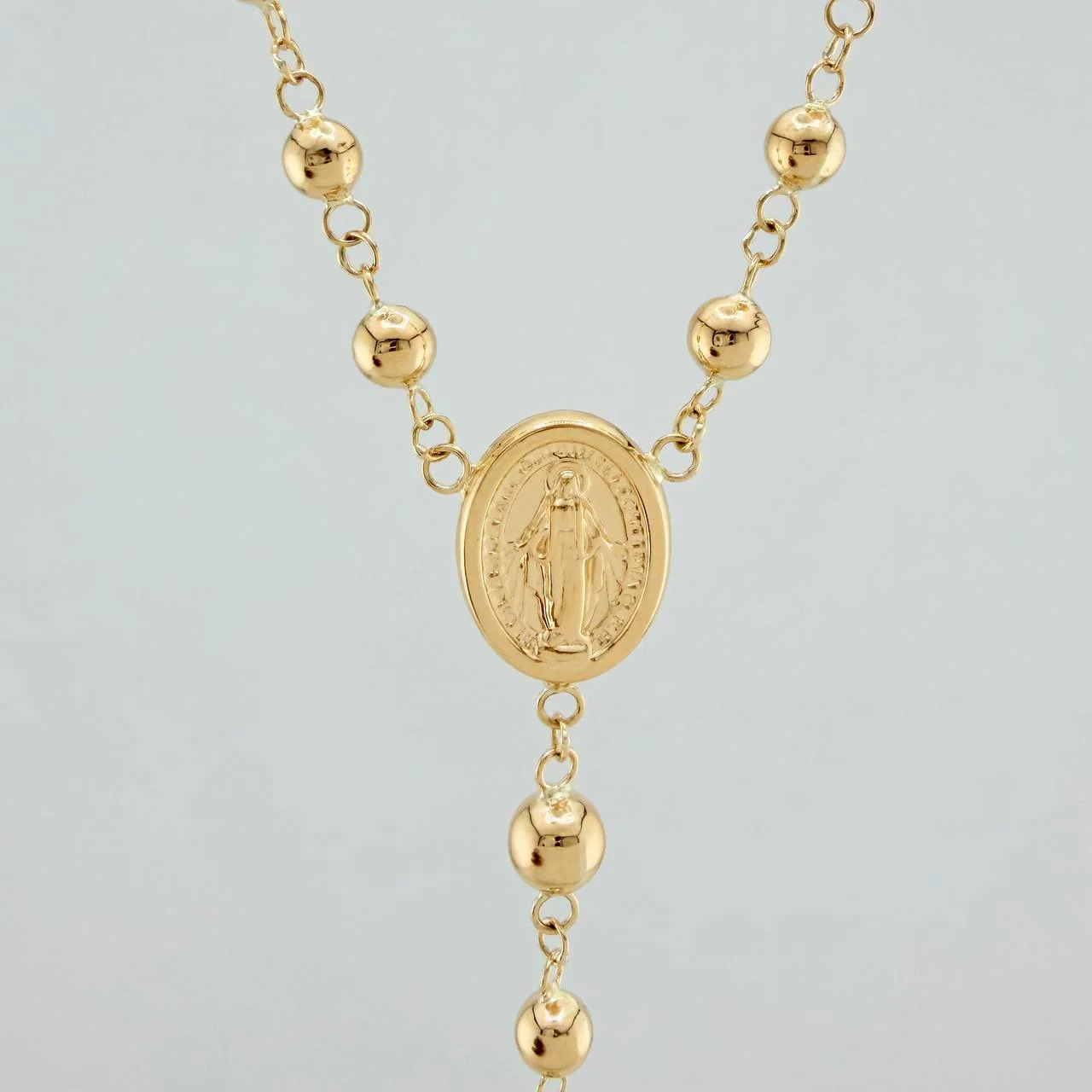 Rosario Virgen Milagrosa Cruz Cristo 8.85gr / 22 1/2 in / 4mm-5mm Oro Amarillo 18K % - Image 2