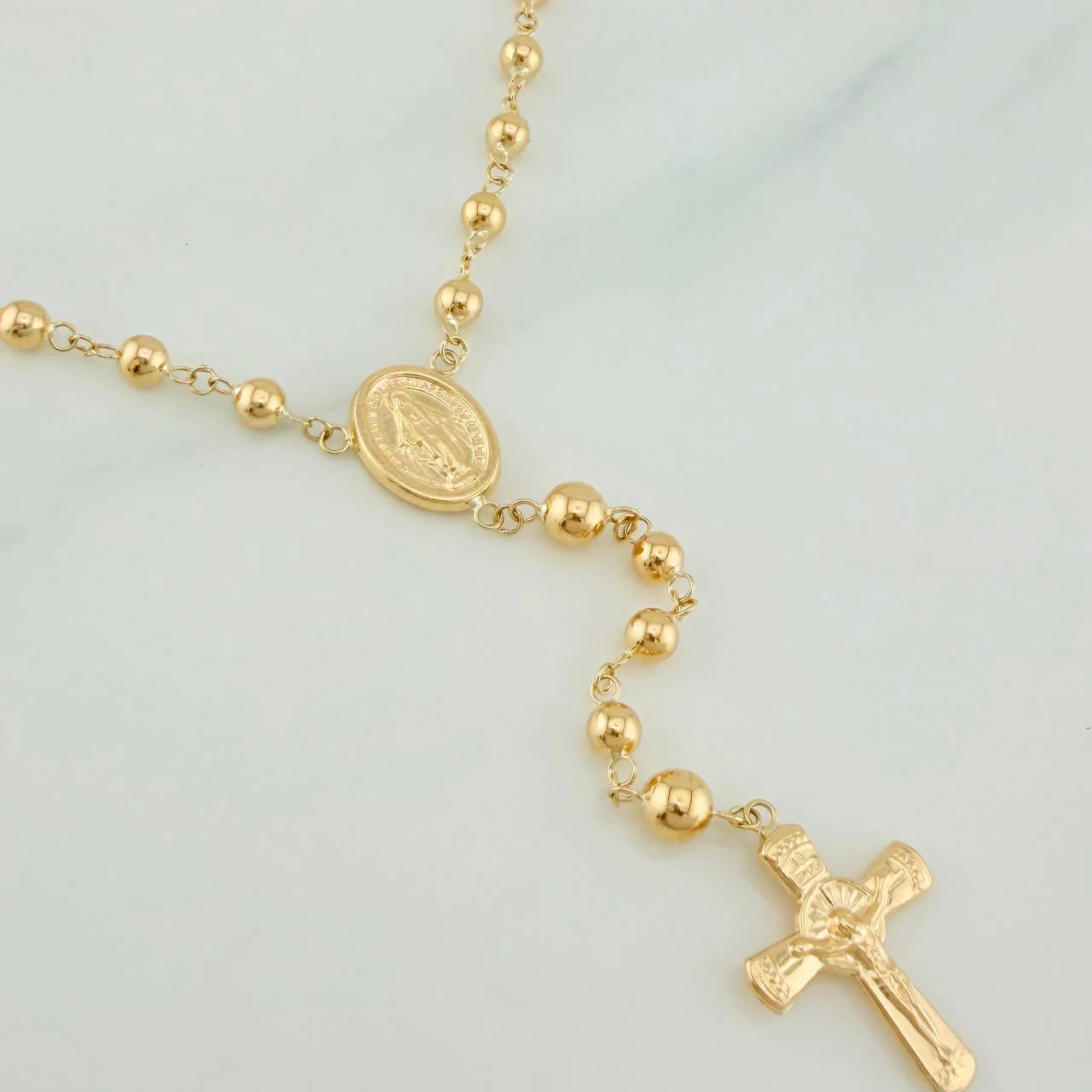 Rosario Virgen Milagrosa Cruz Cristo 8.85gr / 22 1/2 in / 4mm-5mm Oro Amarillo 18K % - Image 4