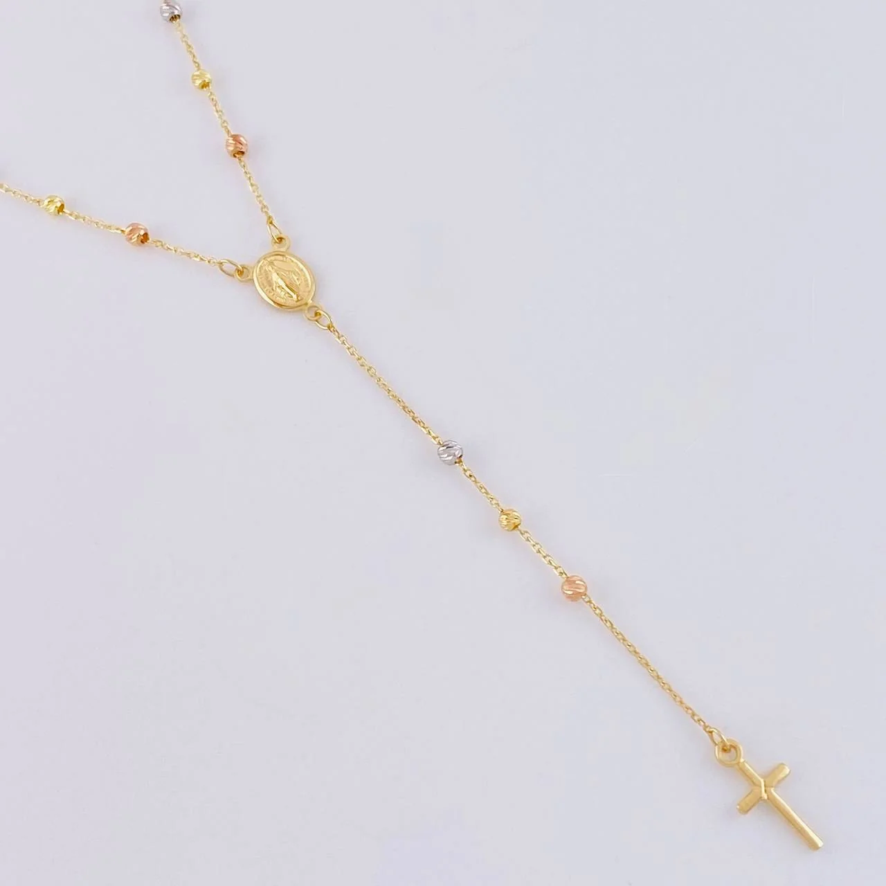 Rosario Virgen Milagrosa Cruz Lisa 2.8 g / 18 in / 0.9 mm Tres Oros 18K