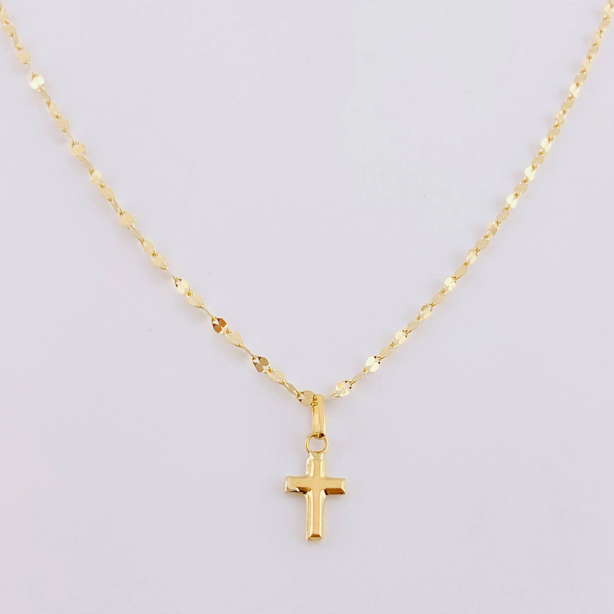 Set Cadena Flor Espejo + Dije Cruz / 1.15 g / 17 3/4 in Oro Amarillo 18K