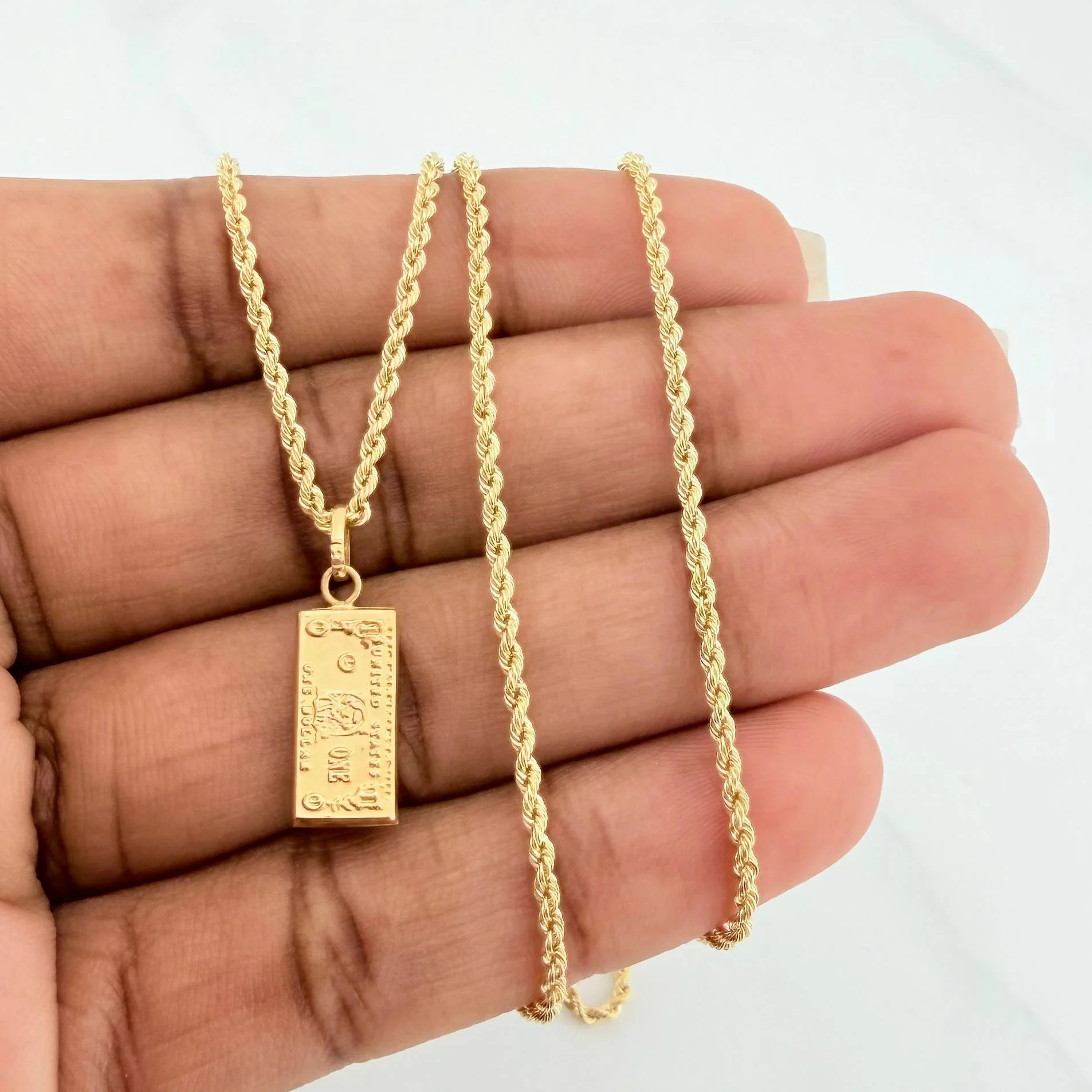 Set Cadena Lazo + Dije One Dolar / 2.85gr / 23 3/4 in Oro Amarillo 18K - Image 5