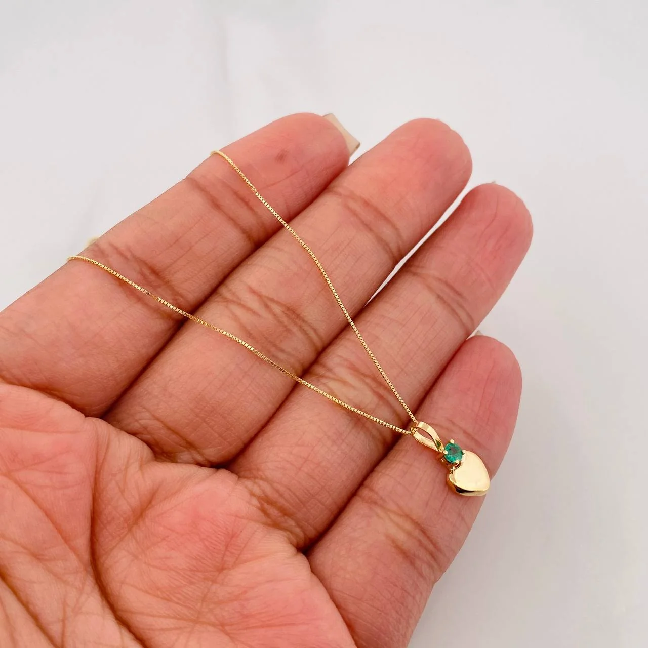 Set Cadena Veneciana + Dije Corazon Esmeralda 06Pts / 1.4g / 20 in Oro Amarillo 18K - Image 4