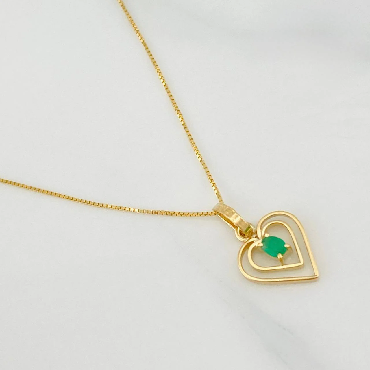 Set Cadena Veneciana + Dije Corazon Palpito Esmeralda 0.05pts / 1.5g / 16 in Oro Amarillo 18K - Image 2