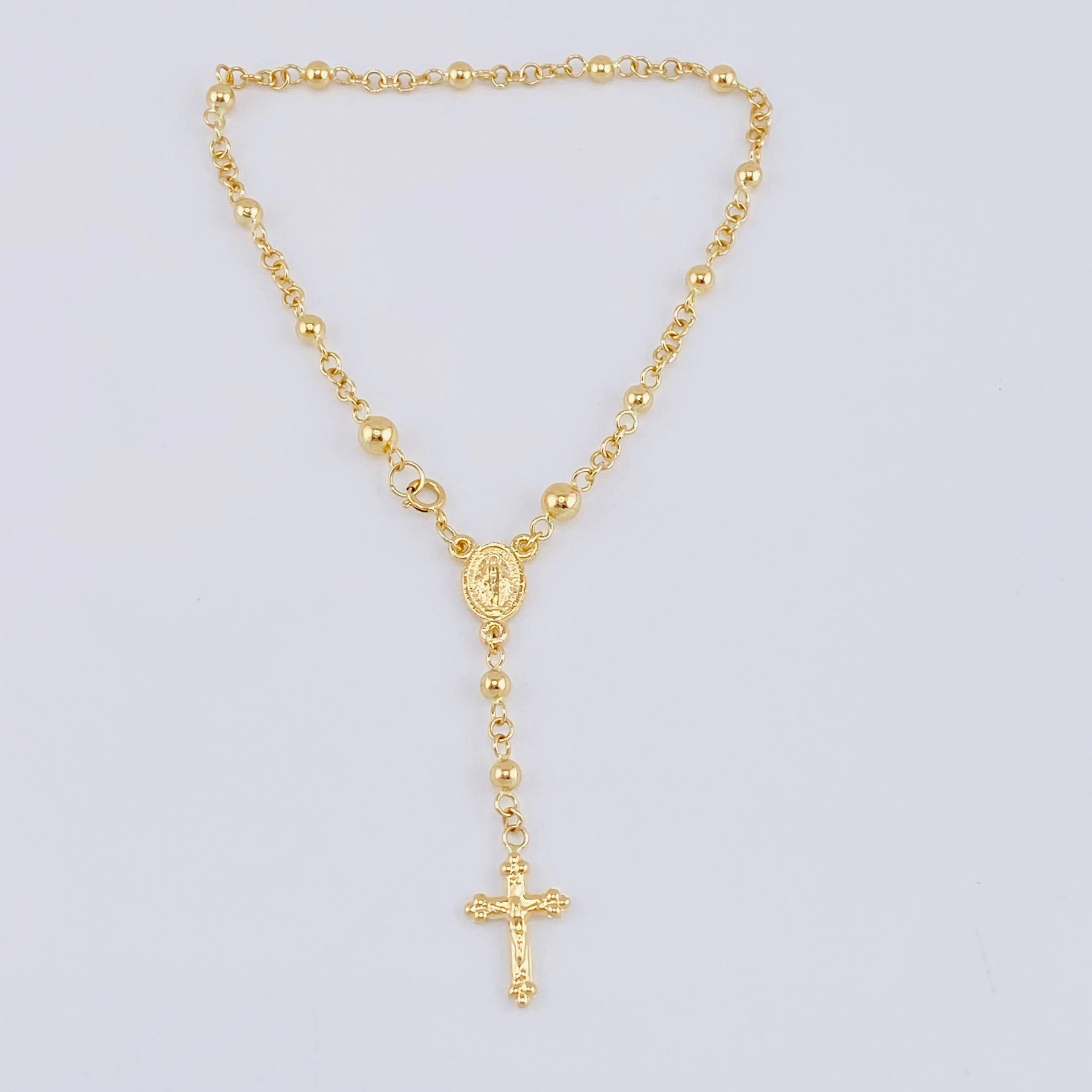 Tobillera Denario Virgen Milagrosa Cruz Cristo 3.85gr / 9 1/2 in / 3mm - 4mm Oro Amarillo 18K © - Image 2